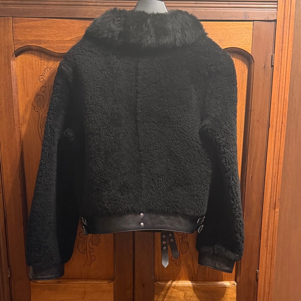 Coach Black Shearling Lamb Jacket with Leather Trim - Picture 3 of 5